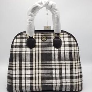 New with tags. Tory Burch ROBINSON WOVEN PLAID SATCHEL